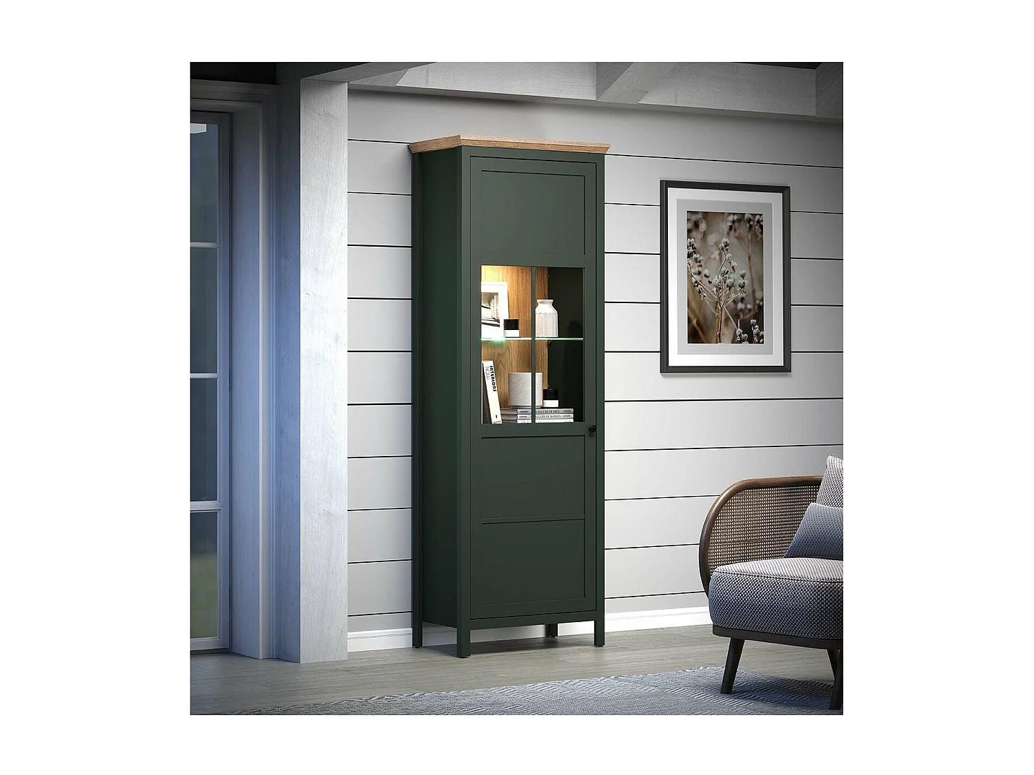 Vaisselier avec éclairage LED inclus et 1 porte H198 cm - Stanton