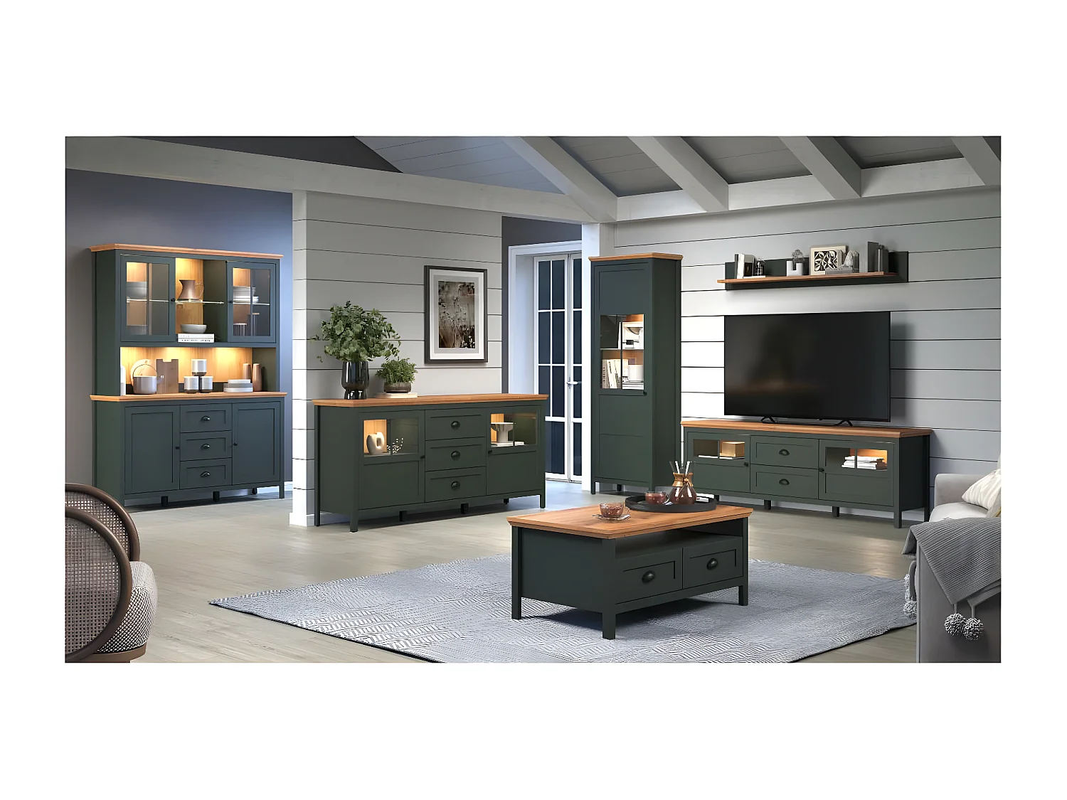 Vaisselier avec éclairage LED inclus et 1 porte H198 cm - Stanton