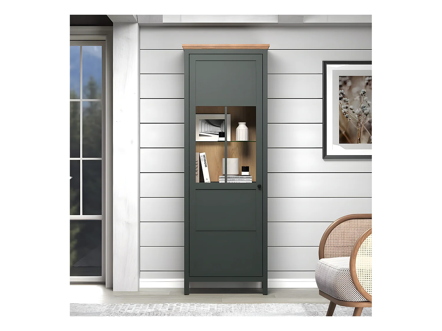 Vaisselier avec éclairage LED inclus et 1 porte H198 cm - Stanton