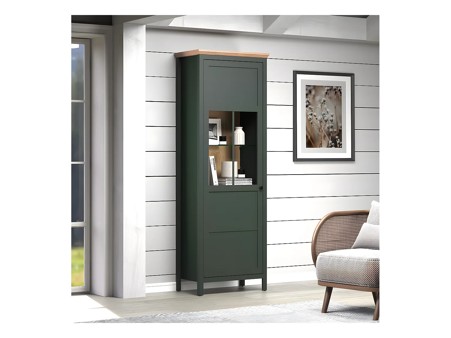 Vaisselier avec éclairage LED inclus et 1 porte H198 cm - Stanton