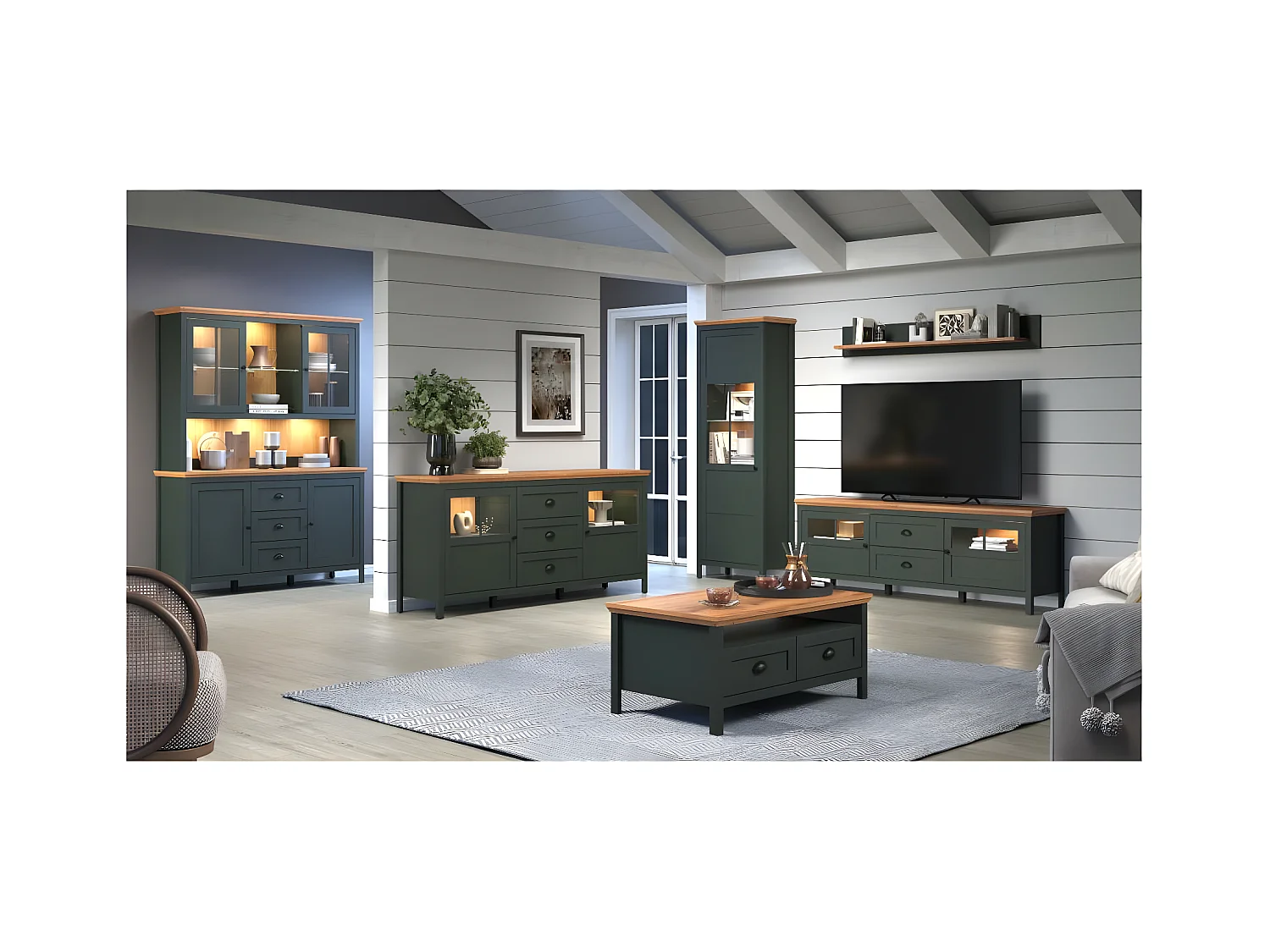 Vaisselier avec éclairage LED inclus et 1 porte H198 cm - Stanton