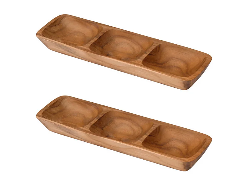 Lot de 2 plateaux à 3 coupelles pour apéro en bois de teck - DAMIANO
