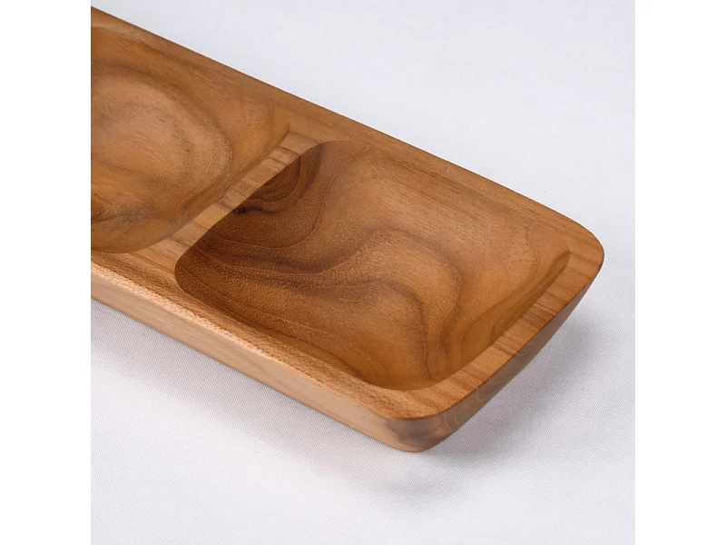 Lot de 2 plateaux à 3 coupelles pour apéro en bois de teck - DAMIANO