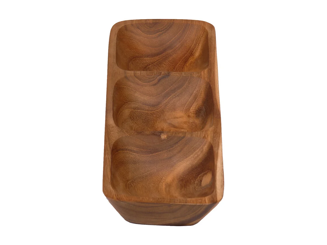 Lot de 2 plateaux à 3 coupelles pour apéro en bois de teck - DAMIANO