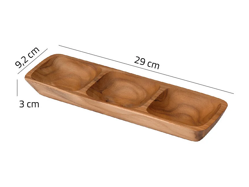 Lot de 2 plateaux à 3 coupelles pour apéro en bois de teck - DAMIANO