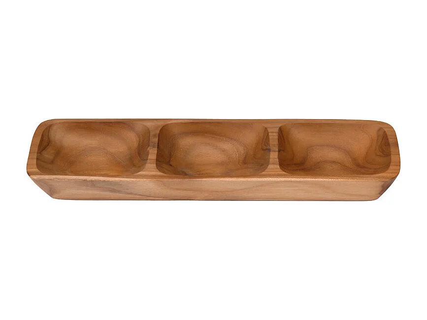 Lot de 2 plateaux à 3 coupelles pour apéro en bois de teck - DAMIANO