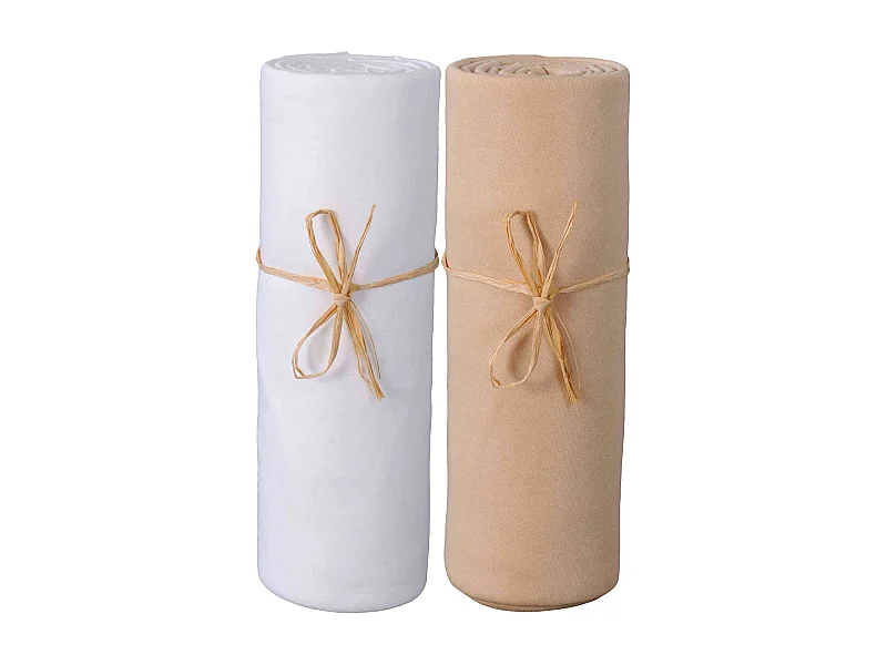 Lot de 2 draps housses bébé jersey bio blanc et cappuccino 60x120