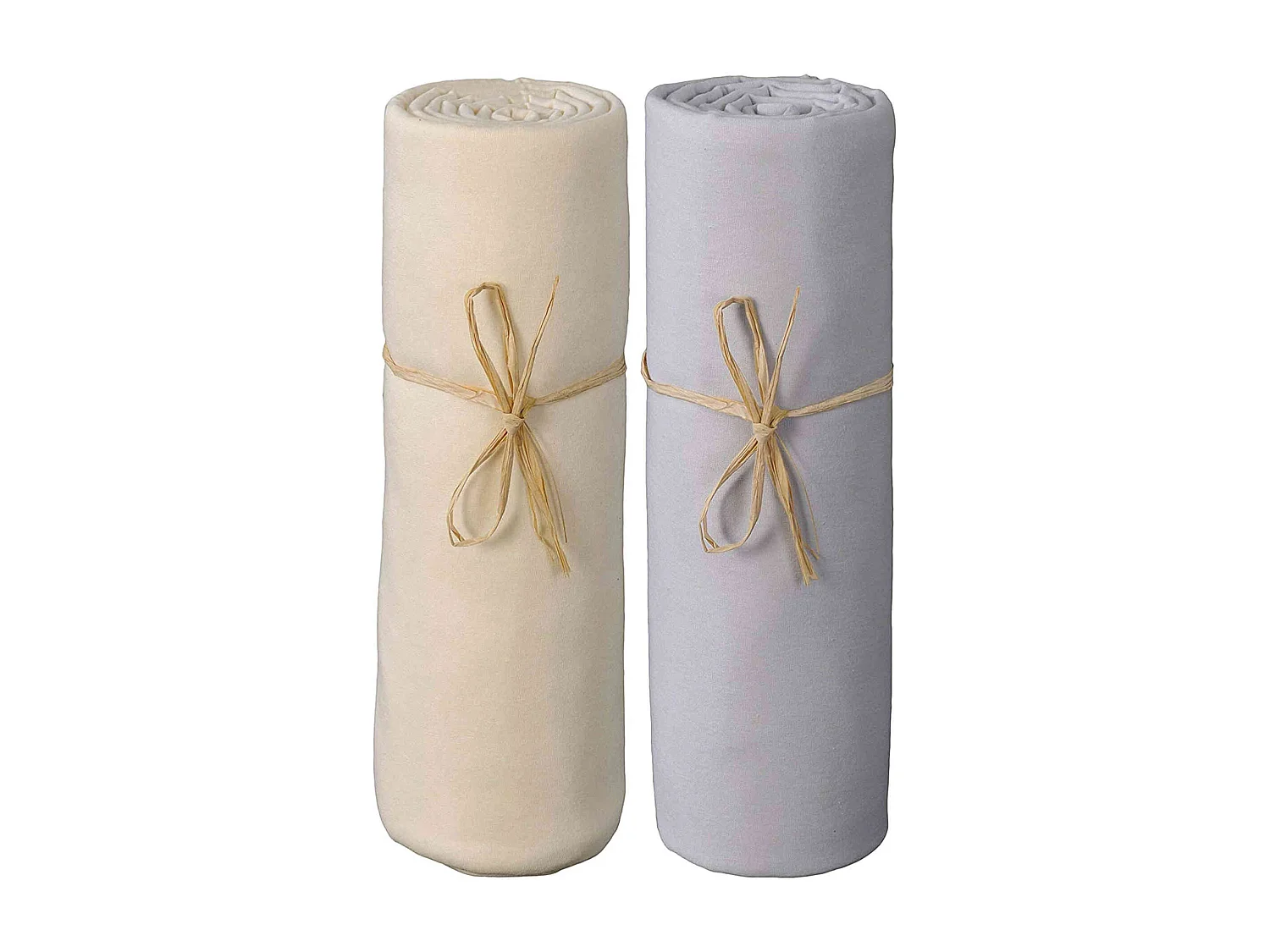 Lot de 2 draps housses bébé jersey bio écru et gris perle 70x140
