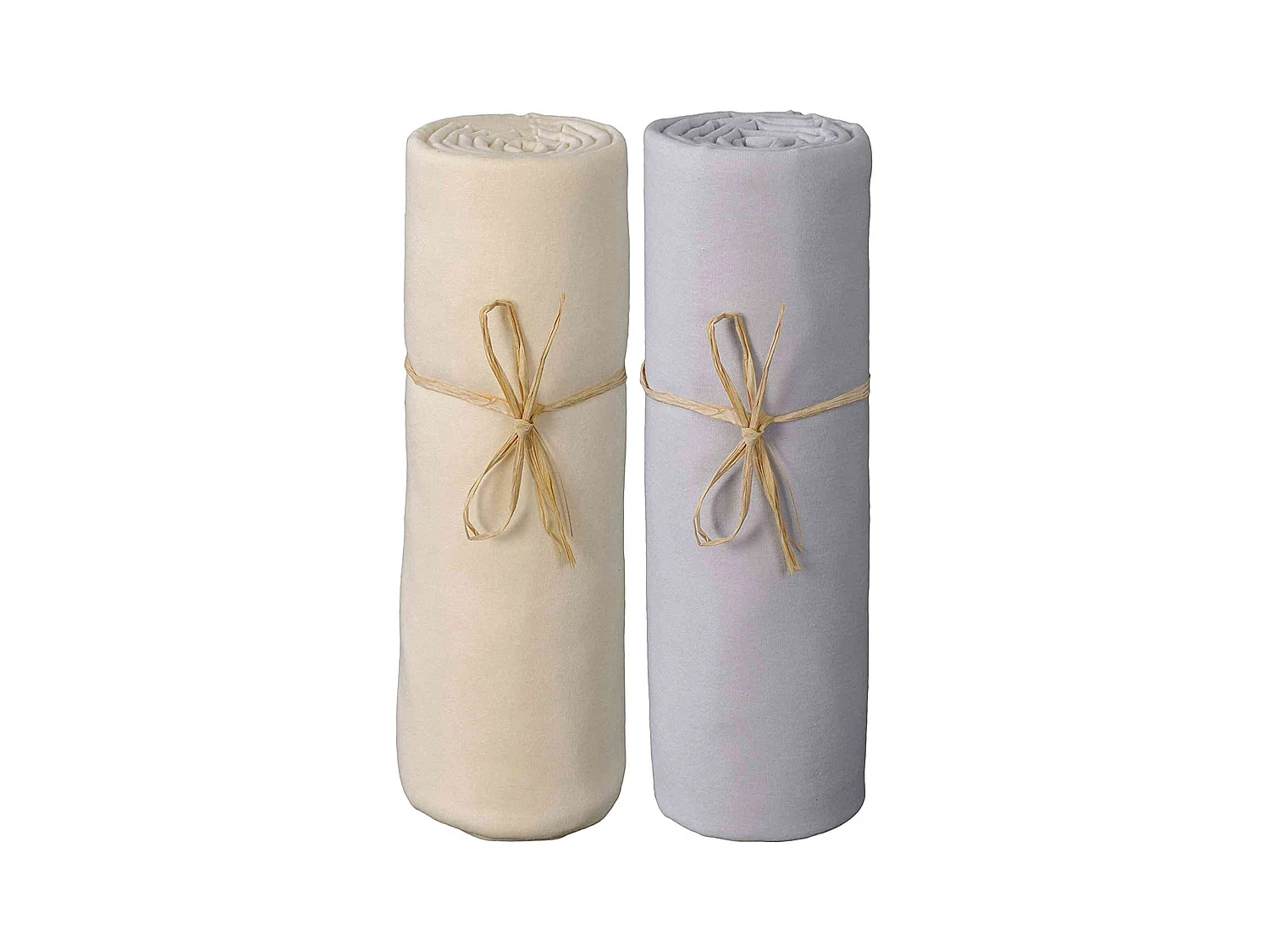 Lot de 2 draps housses bébé jersey bio écru et gris perle 70x140