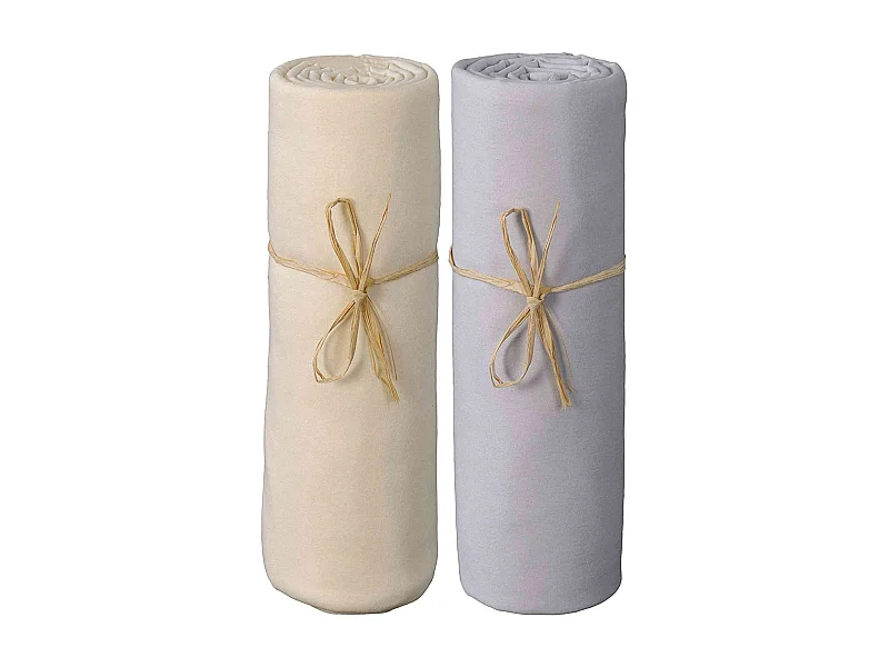 Lot de 2 draps housses bébé jersey bio écru et gris perle 70x140