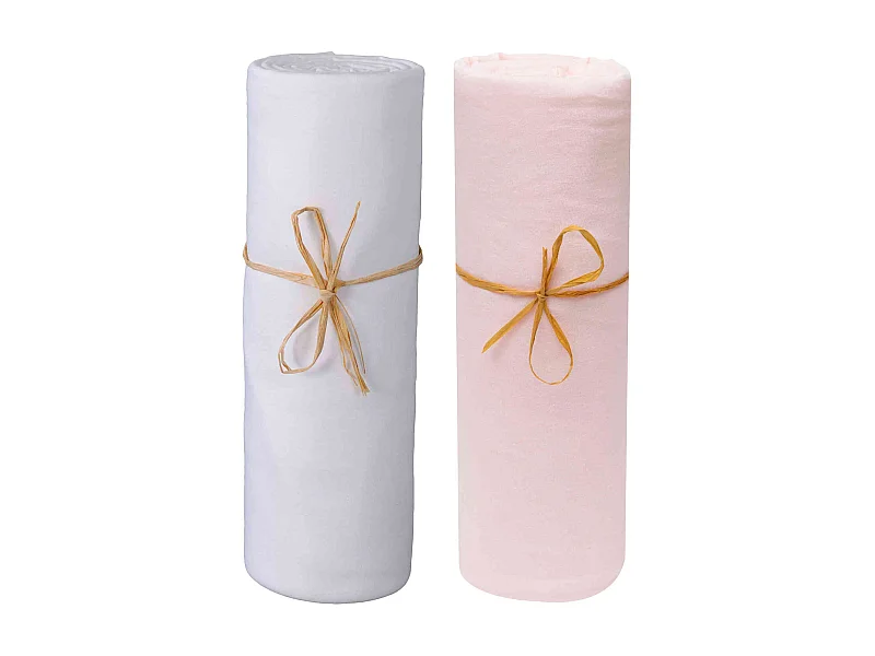 Lot de 2 draps housses bébé jersey bio blanc et rose poudré 70x140