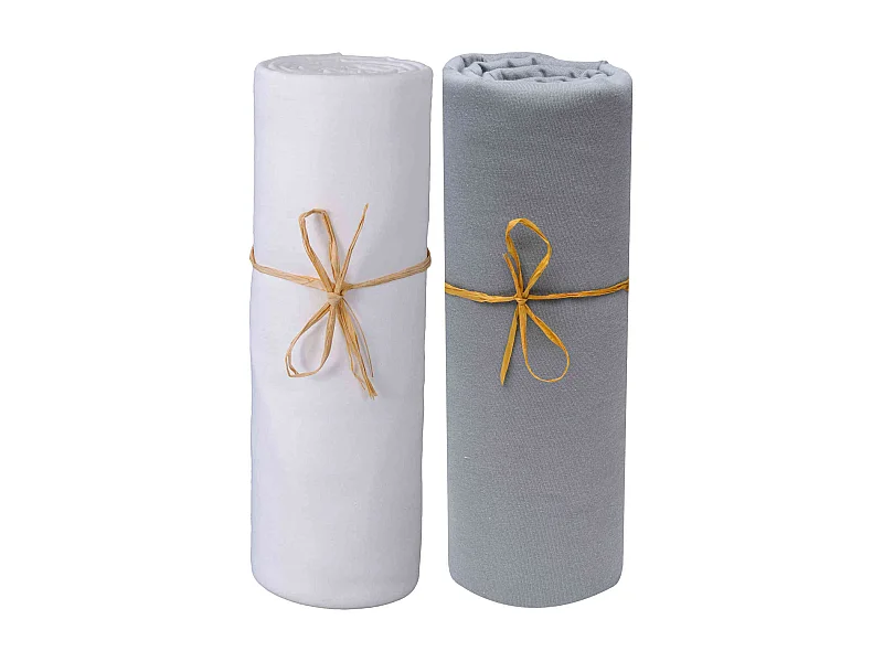 Lot de 2 draps housses bébé jersey bio blanc et gris foncé 70x140
