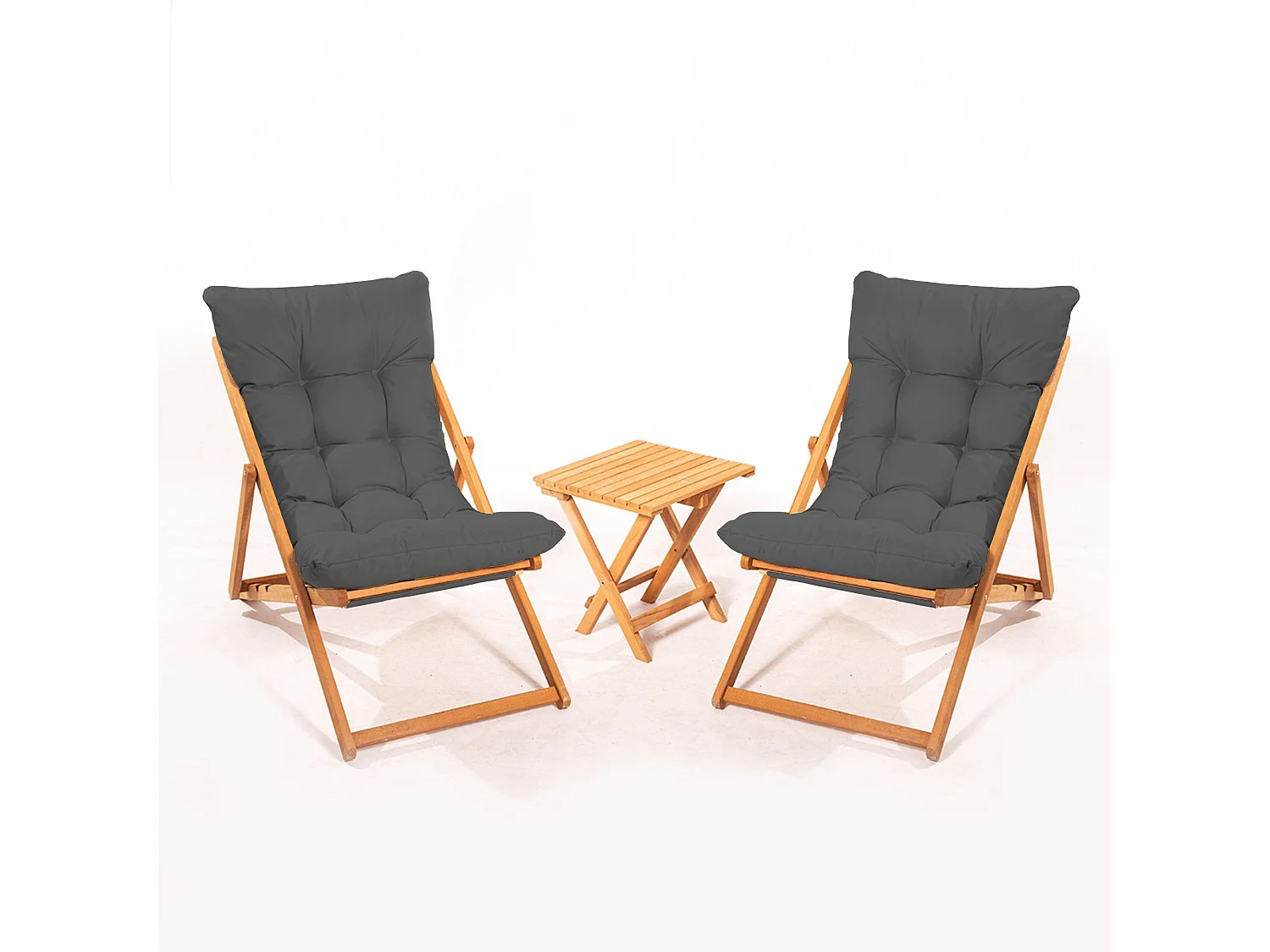 Ensemble 2 chaise de jardin et 1 table basse Purrault Bois massif clair et Tissu Gris foncé