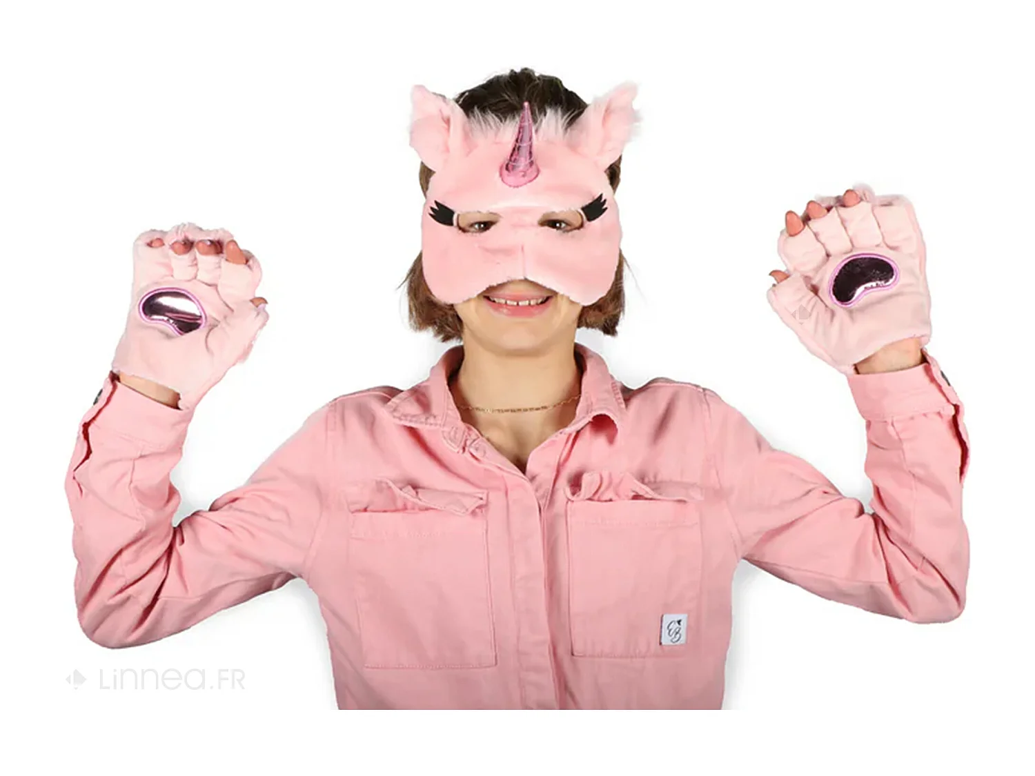 Ensemble 3 pièces déguisement en peluche pour enfant licorne rose