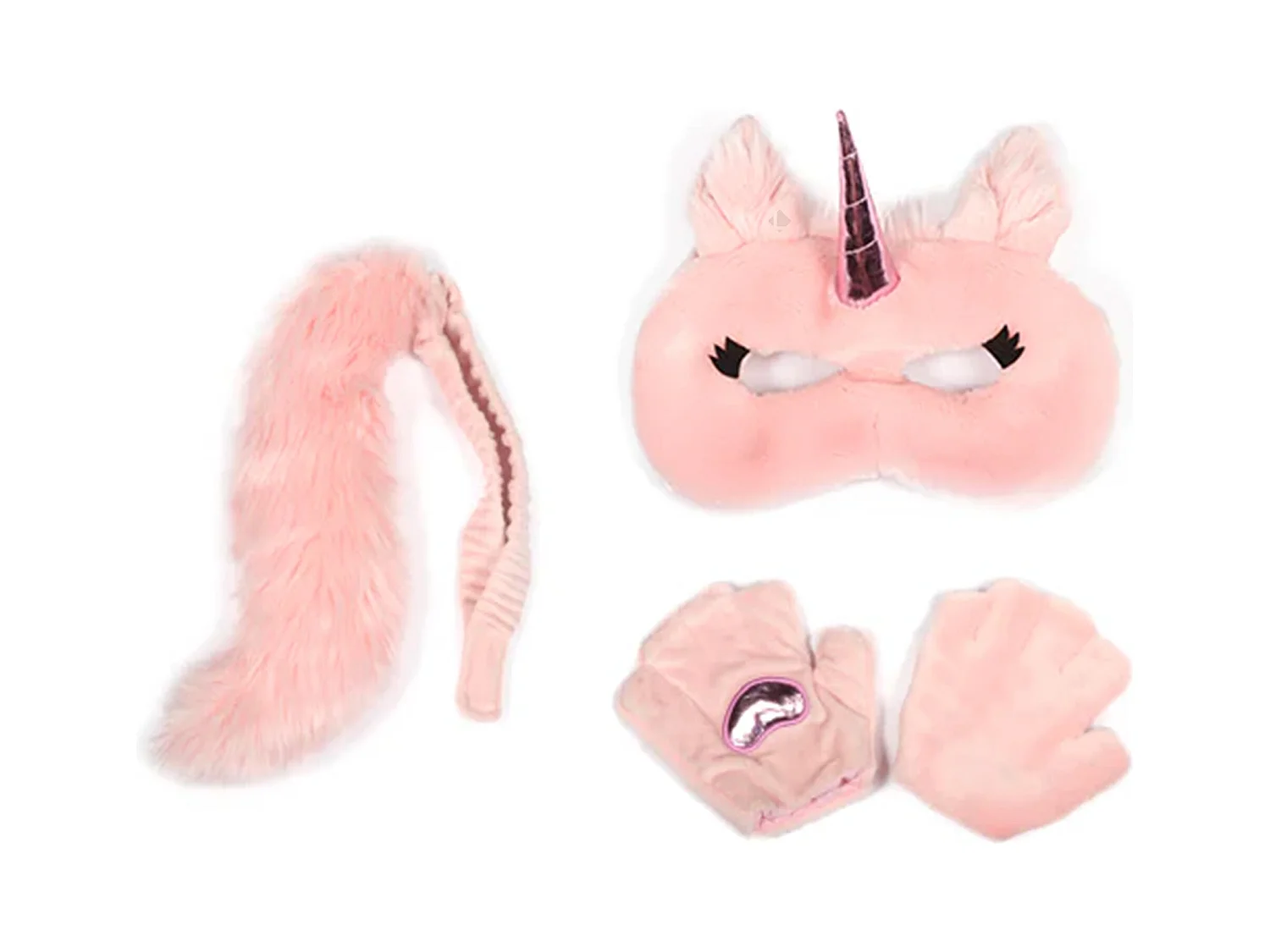 Ensemble 3 pièces déguisement en peluche pour enfant licorne rose