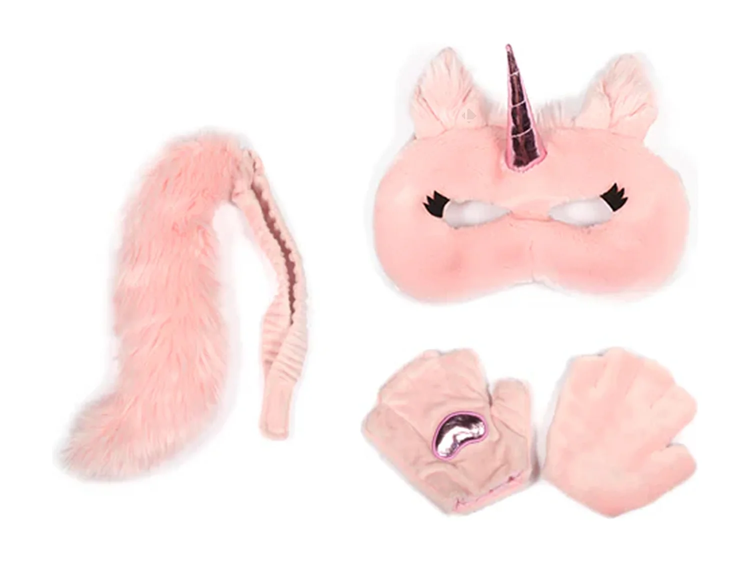 Ensemble 3 pièces déguisement en peluche pour enfant licorne rose