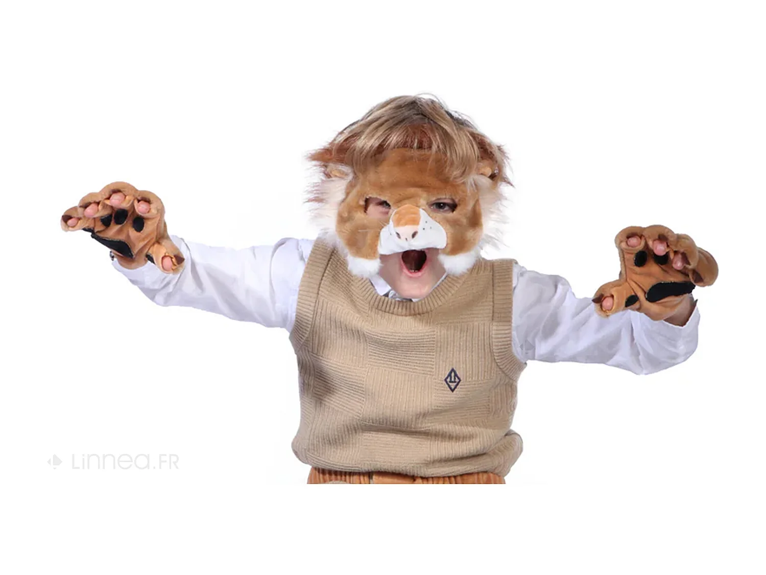 Ensemble 3 pièces déguisement en peluche pour enfant lion marron