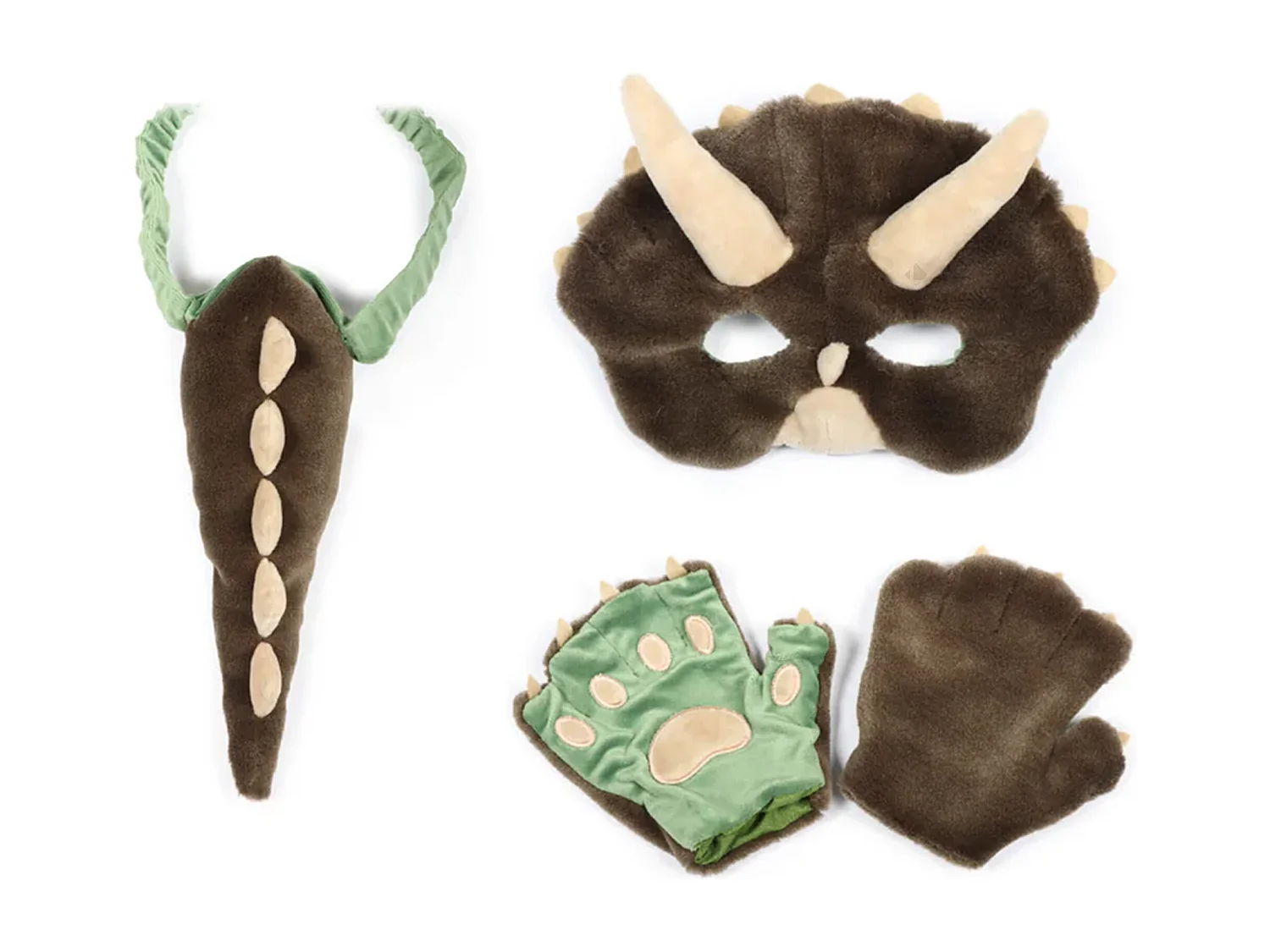 Ensemble 3 pièces déguisement en peluche pour enfant dino vert