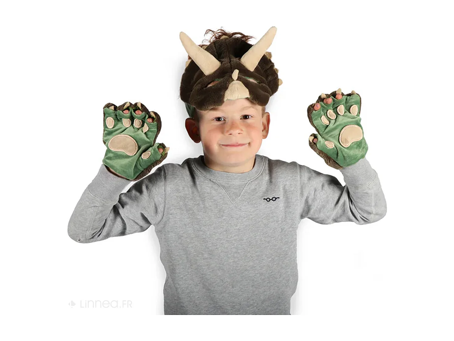 Ensemble 3 pièces déguisement en peluche pour enfant dino vert