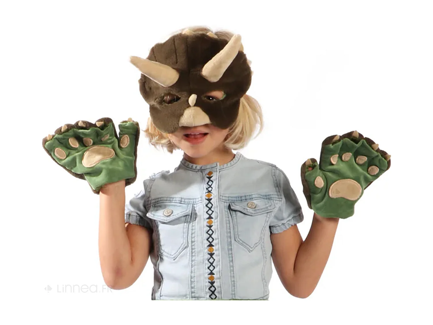 Ensemble 3 pièces déguisement en peluche pour enfant dino vert