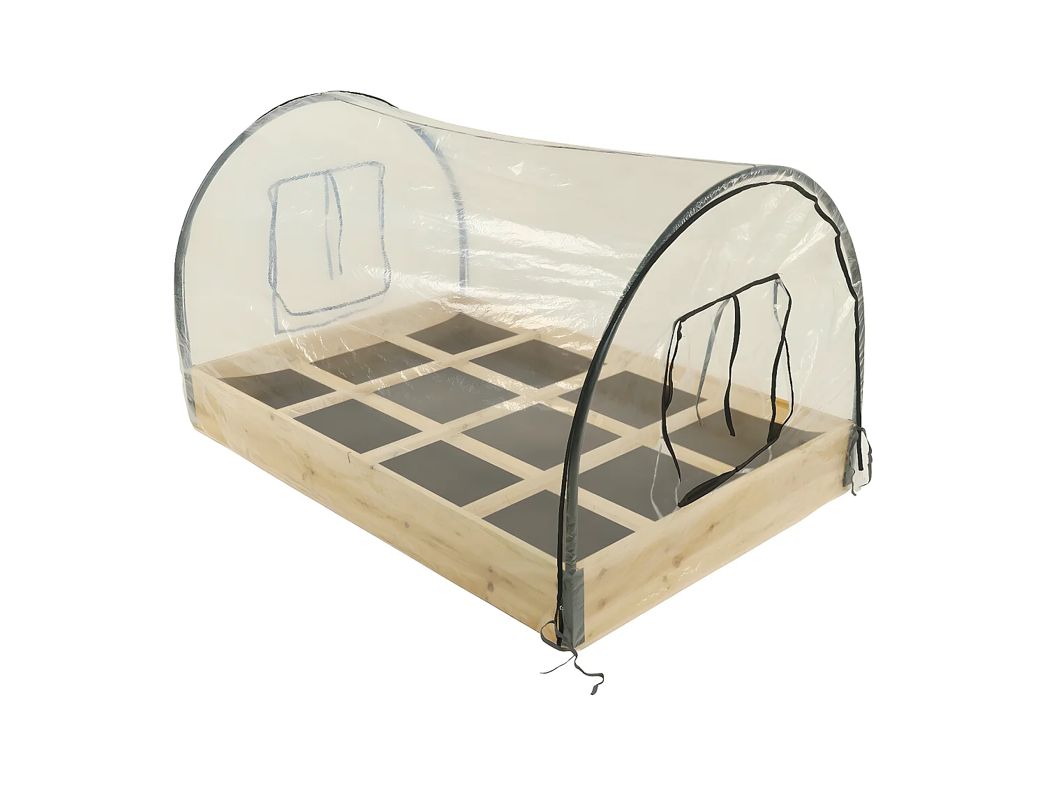Carré potager en bois "Muscari" - 116 x 81 x 67,5 cm - avec housse serre châssis