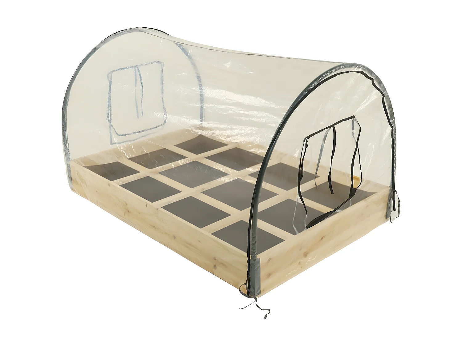 Carré potager en bois "Muscari" - 116 x 81 x 67,5 cm - avec housse serre châssis