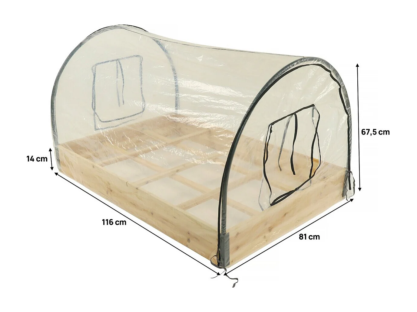 Carré potager en bois "Muscari" - 116 x 81 x 67,5 cm - avec housse serre châssis