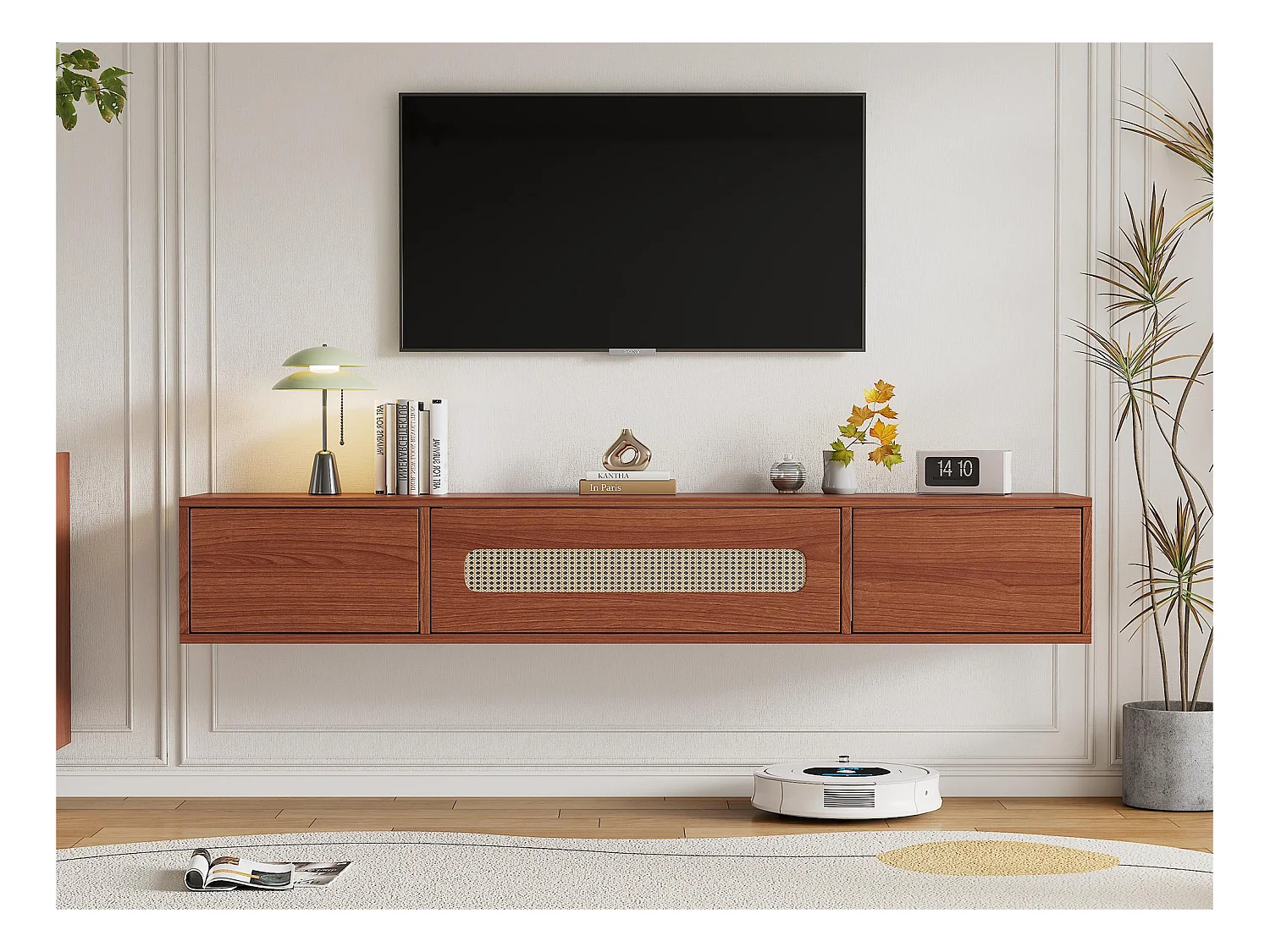 Hangend TV-meubel 140cm - 3 klapvakken - Bruin