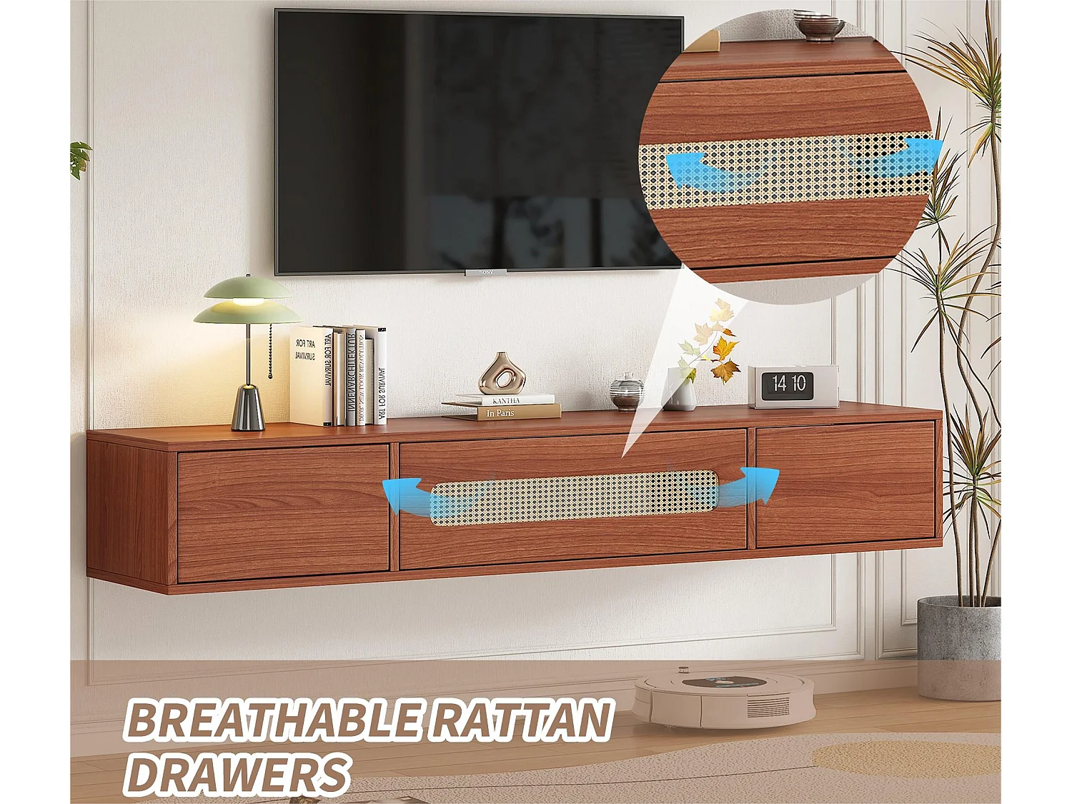 Hangend TV-meubel 140cm - 3 klapvakken - Bruin