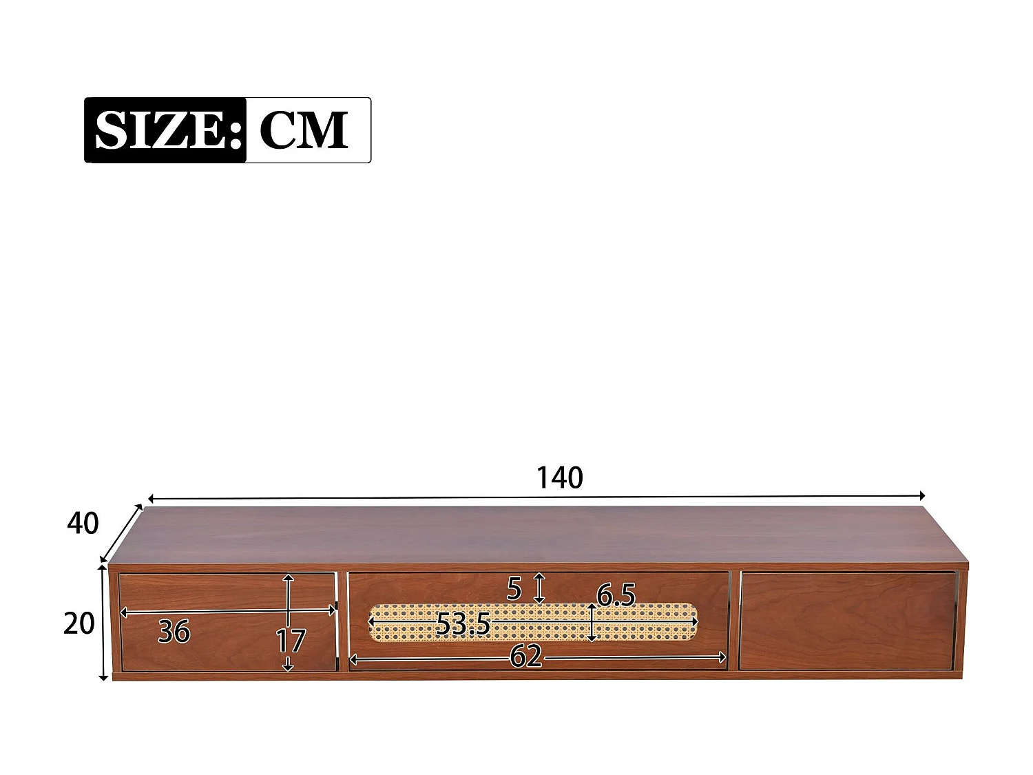 Hangend TV-meubel 140cm - 3 klapvakken - Bruin