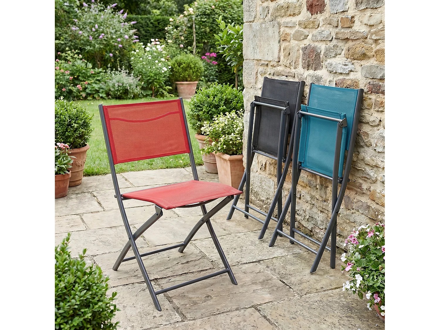 Silla de jardín de 4 piezas Silla plegable Sumila Rojo
