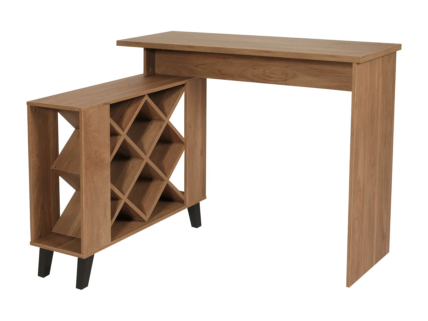 Tavolo alto da bar con cantinetta portabottiglie MCW-M45 93x120x98cm legno effetto 3D marrone
