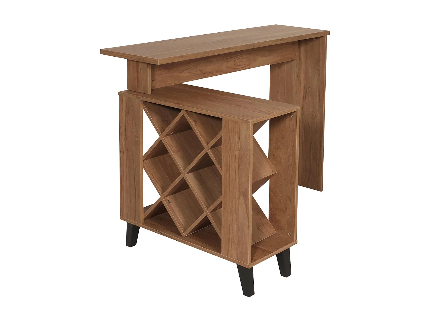 Tavolo alto da bar con cantinetta portabottiglie MCW-M45 93x120x98cm legno effetto 3D marrone