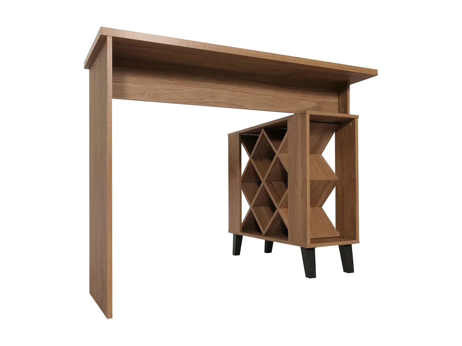 Tavolo alto da bar con cantinetta portabottiglie MCW-M45 93x120x98cm legno effetto 3D marrone