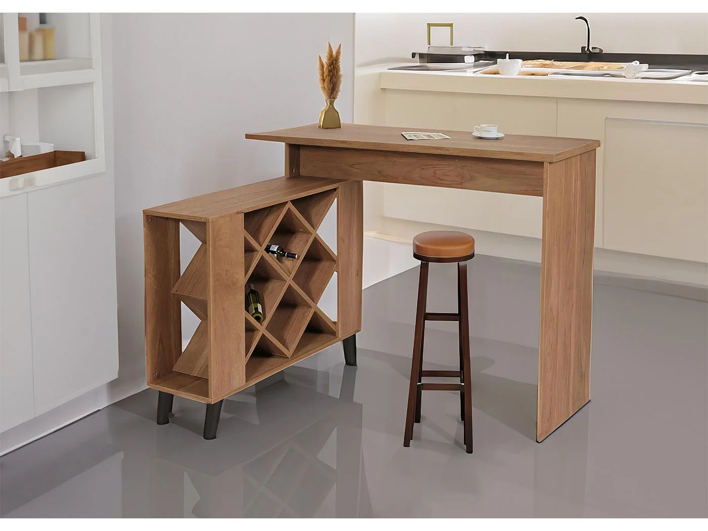 Bartisch MCW-M45, Stehtisch Thekentisch Weinregal Weinschrank, Staufächer 93x120x98cm, braun