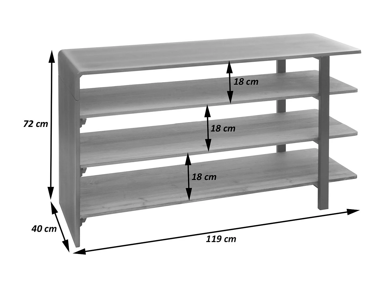 Scaffale libreria scarpiera 4 ripiani da interno MCW-L75 72x119x40cm ferro legno chiaro e nero