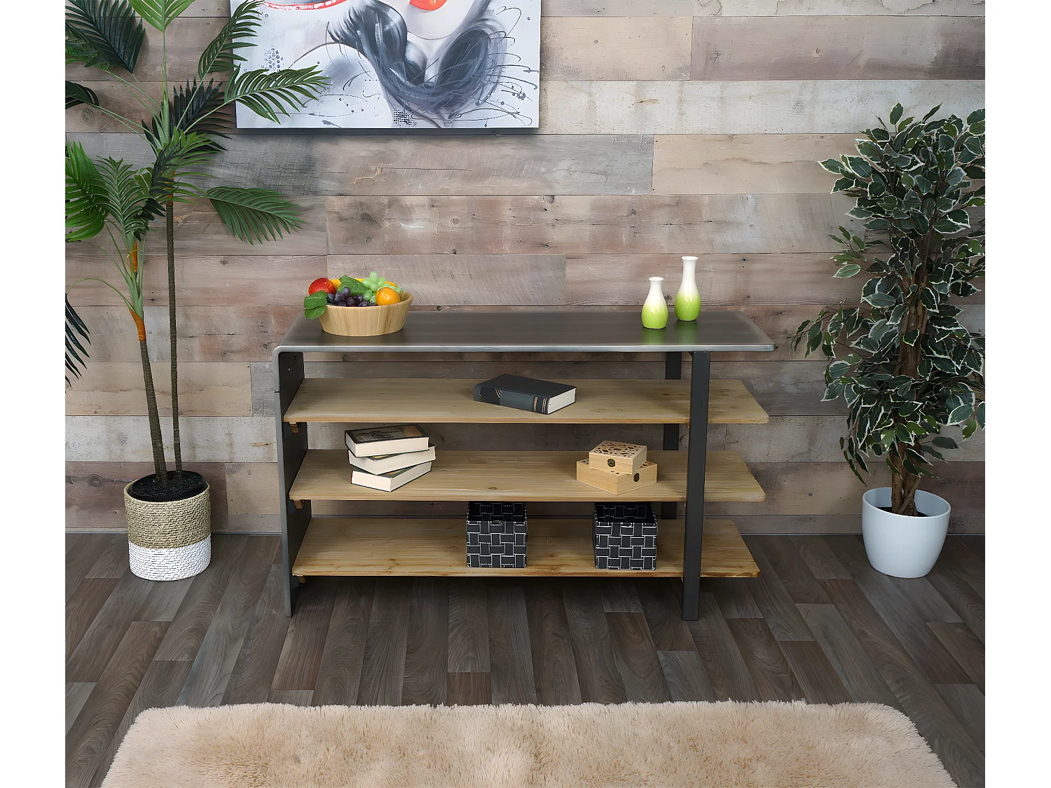 Scaffale libreria scarpiera 4 ripiani da interno MCW-L75 72x119x40cm ferro legno chiaro e nero