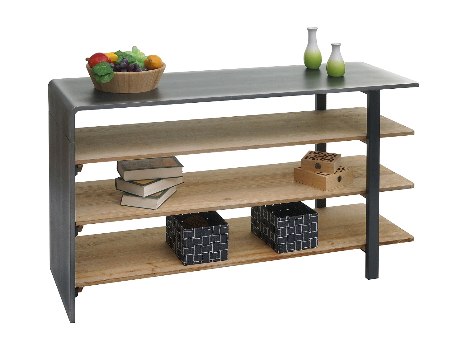 Regal MCW-L75, Wohnregal Bücherregal Schuhregal Sideboard, Massiv-Holz Industrial 72x119x40cm MVG natur mit Metall-Optik