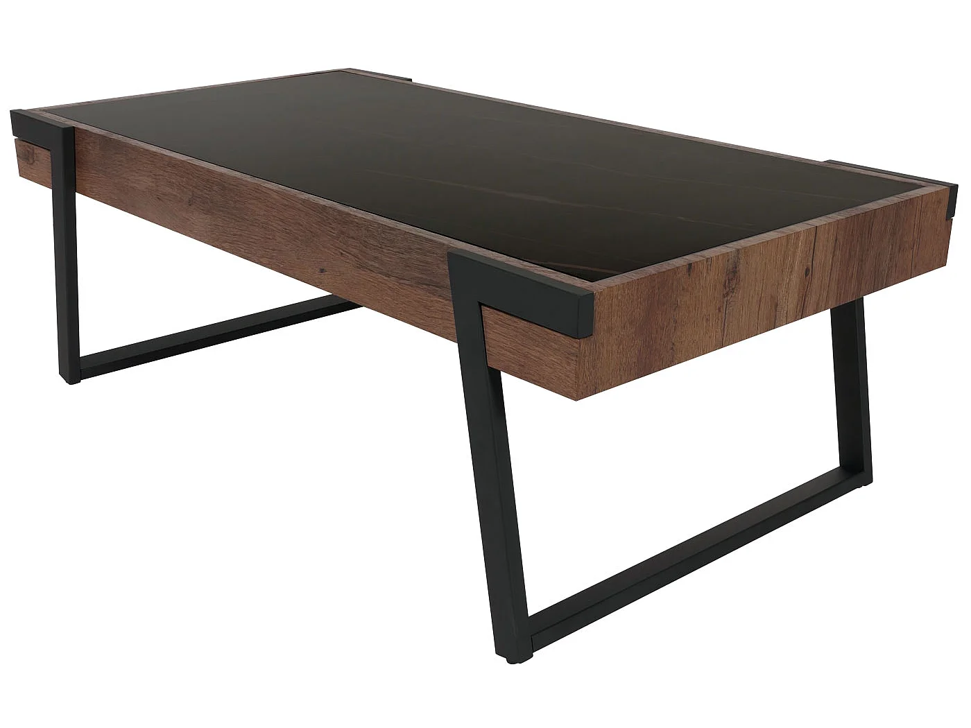 Couchtisch MCW-L89, Sofatisch Wohnzimmertisch, Eisen 43x120x64cm Sinterstein Marmor-Optik schwarz Holz dunkelbraun