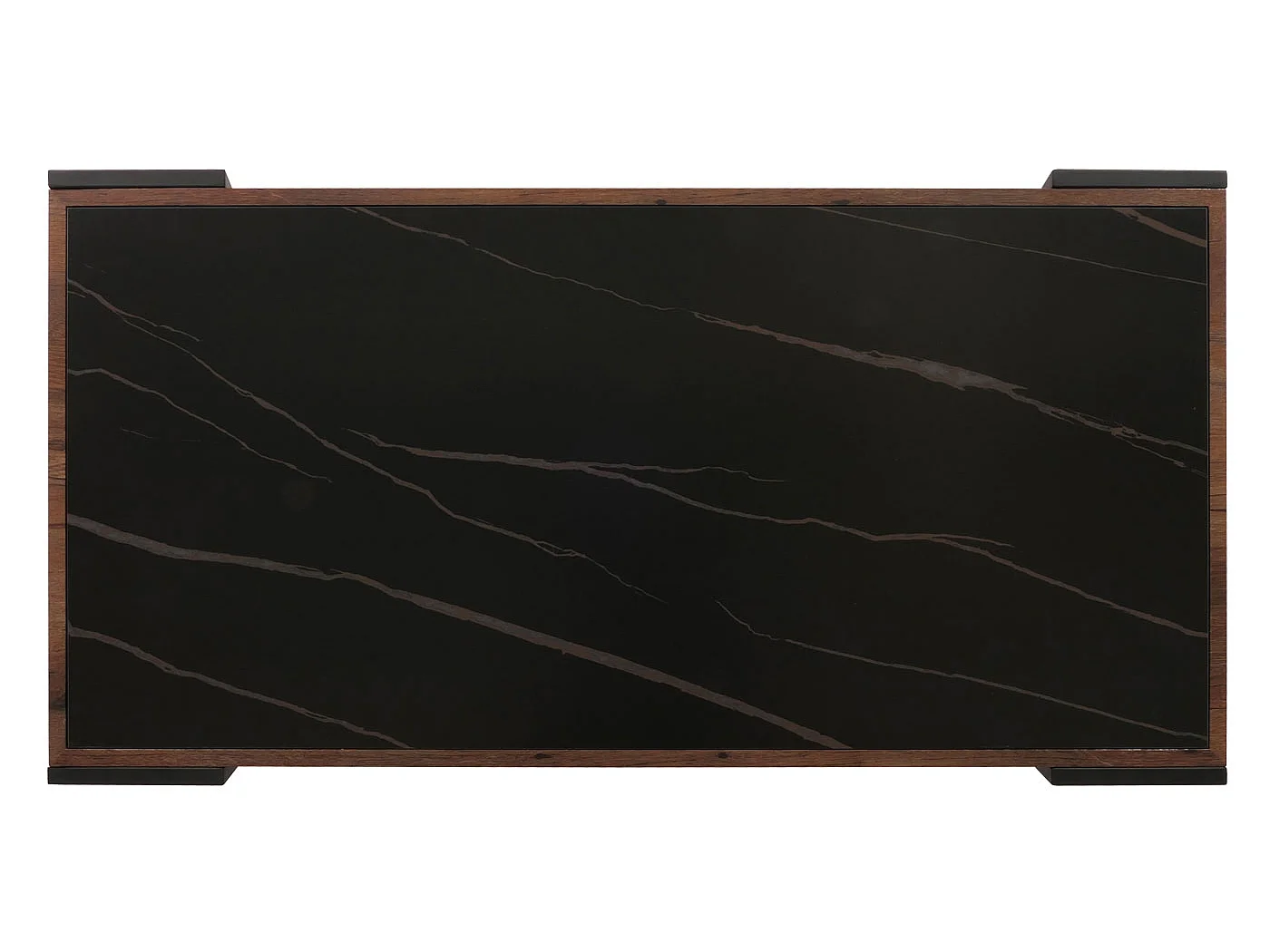 Couchtisch MCW-L89, Sofatisch Wohnzimmertisch, Eisen 43x120x64cm Sinterstein Marmor-Optik schwarz Holz dunkelbraun