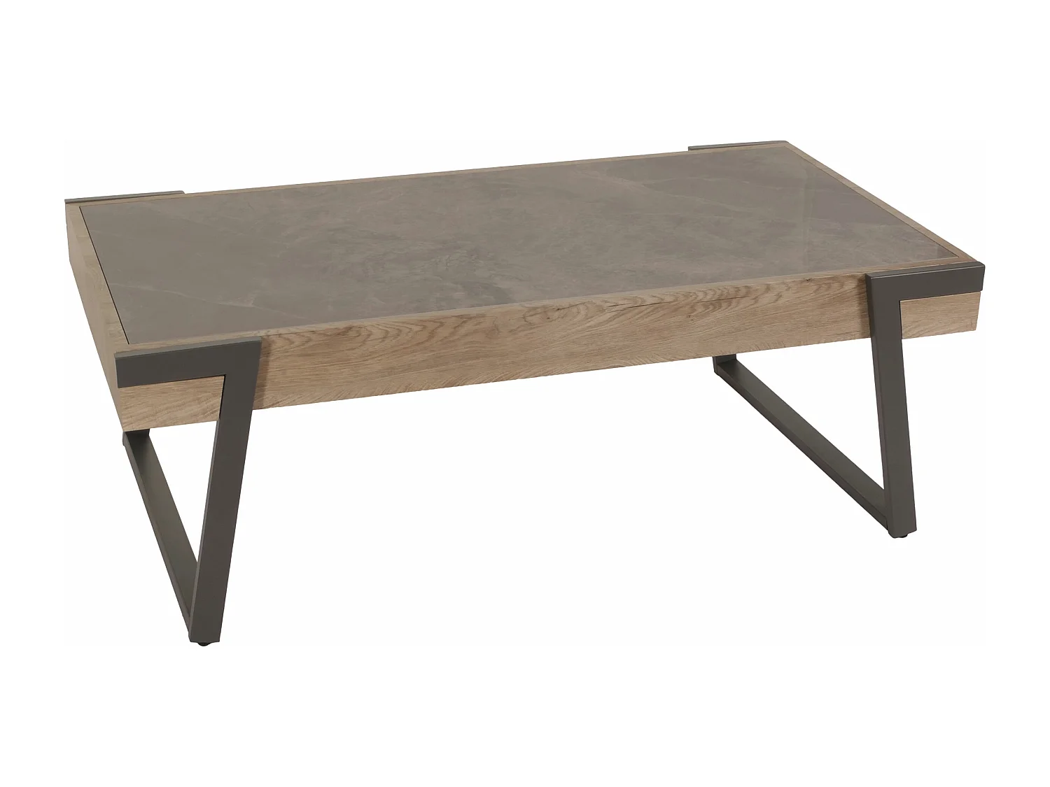 Tavolino salotto divano MCW-L89 43x120x64cm pietra sinterizzata MDF gambe nere legno grigio effetto marmo grigio marrone