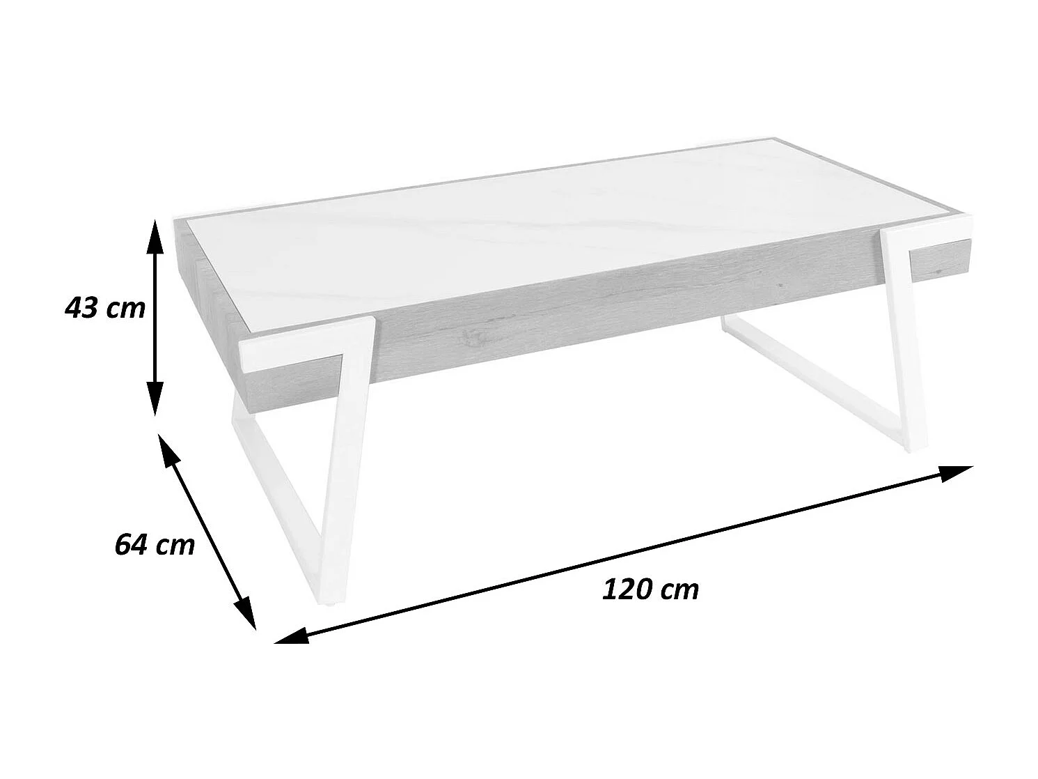 Tavolino salotto divano MCW-L89 43x120x64cm pietra sinterizzata MDF gambe nere legno grigio effetto marmo grigio marrone