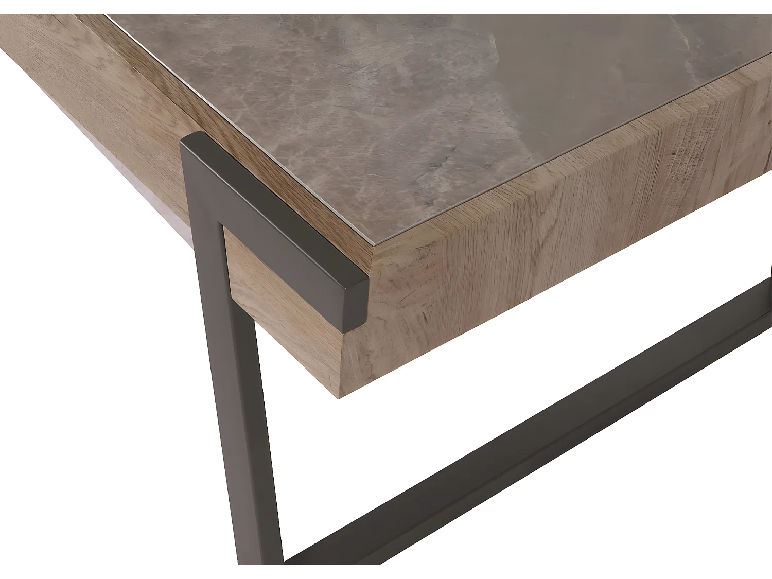 Tavolino salotto divano MCW-L89 43x120x64cm pietra sinterizzata MDF gambe nere legno grigio effetto marmo grigio marrone