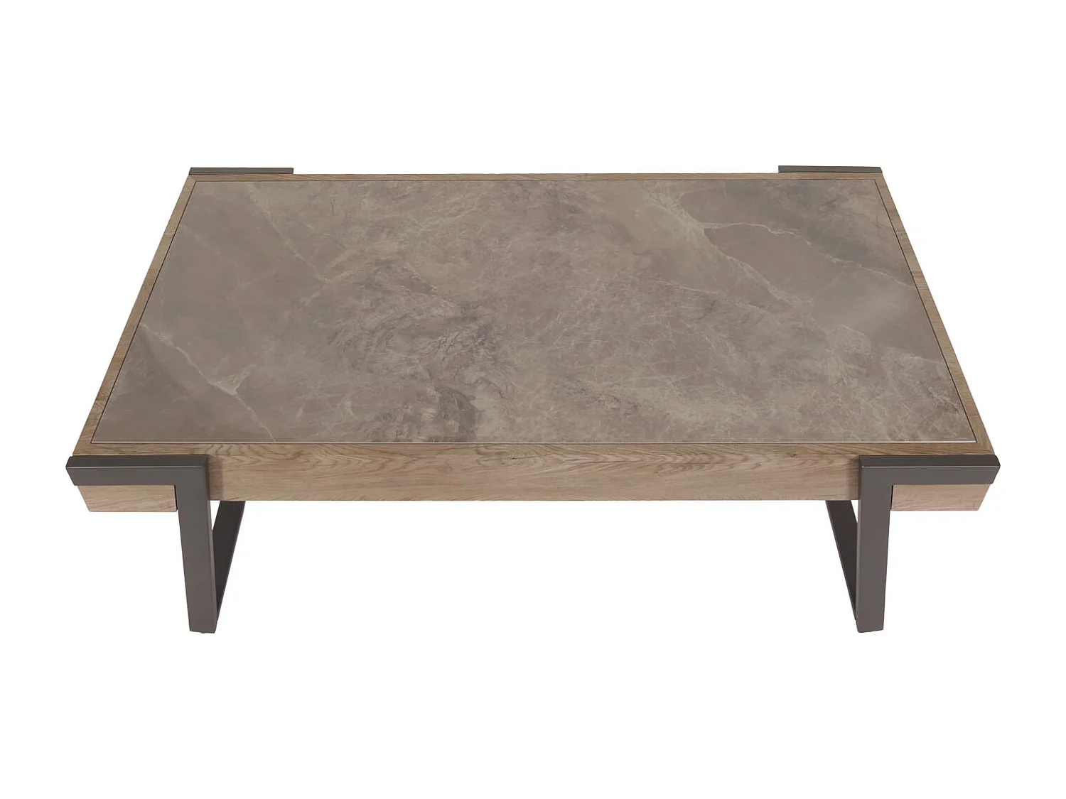 Tavolino salotto divano MCW-L89 43x120x64cm pietra sinterizzata MDF gambe nere legno grigio effetto marmo grigio marrone