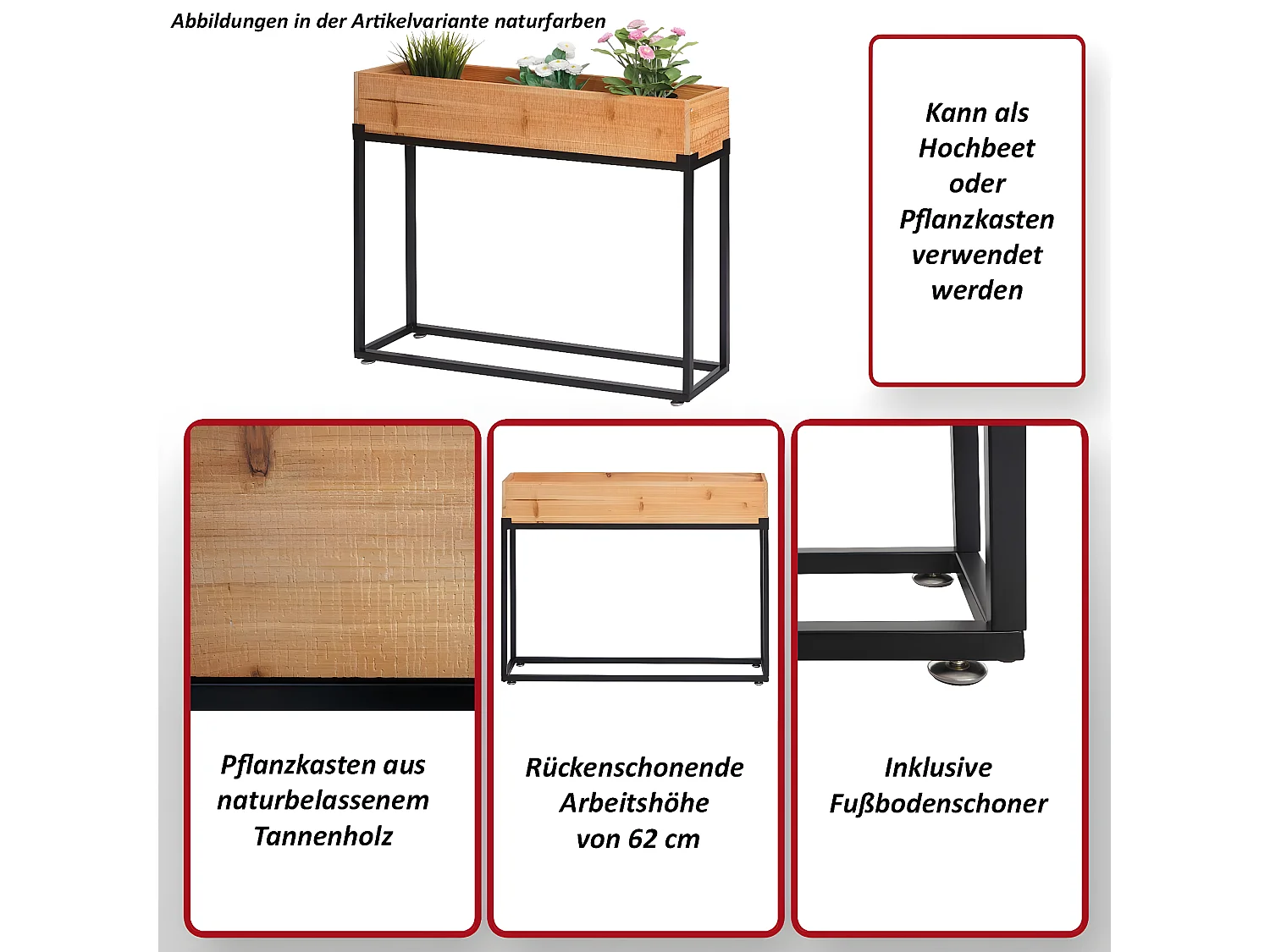 Verhoogde moestuinbak MCW-L32,  frame zwart, natuurlijke kleur