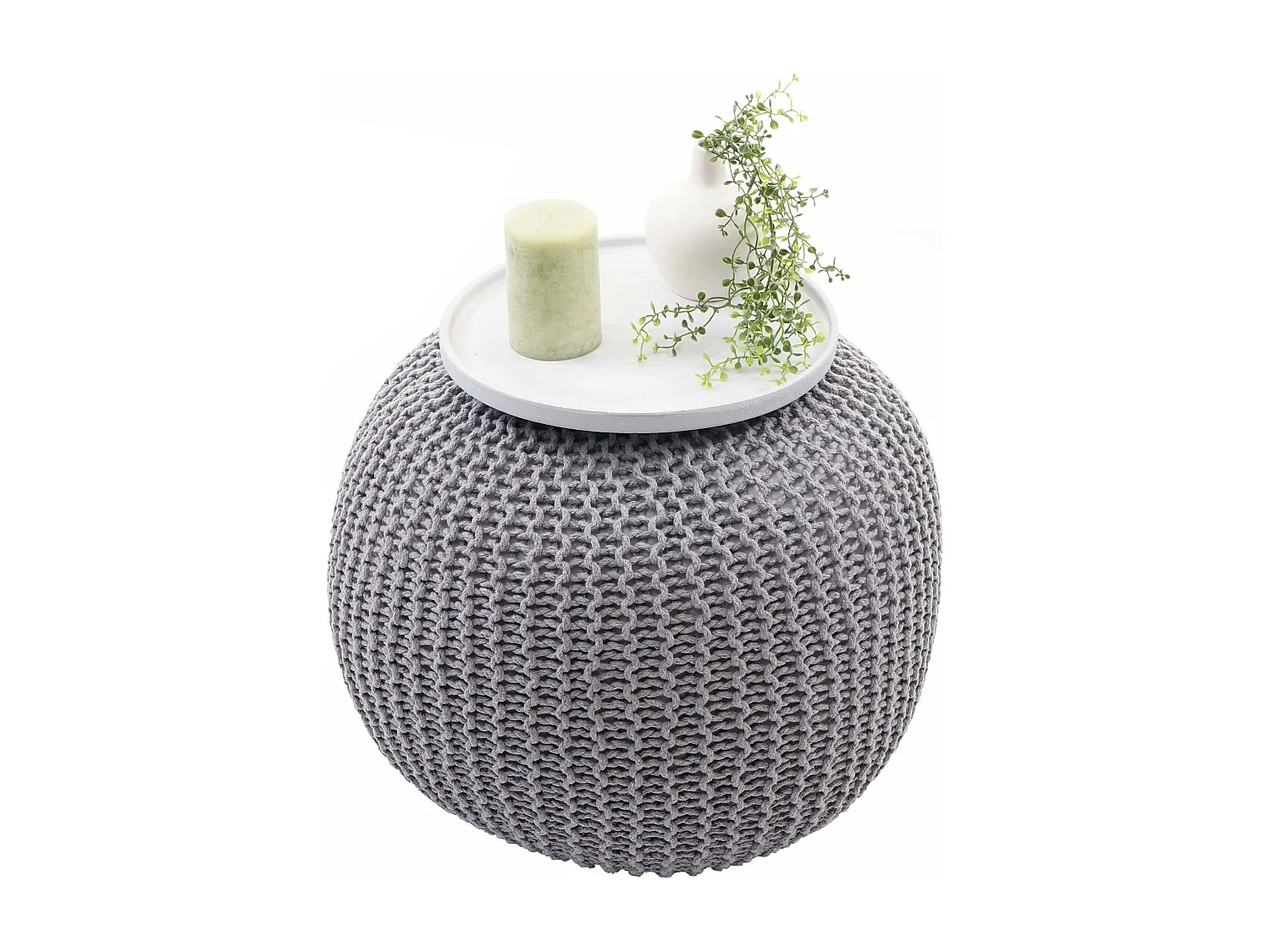 Pouf MCW-E16, Strickhocker Sitzhocker Strickpouf, Strickoptik 40x50cm, grau