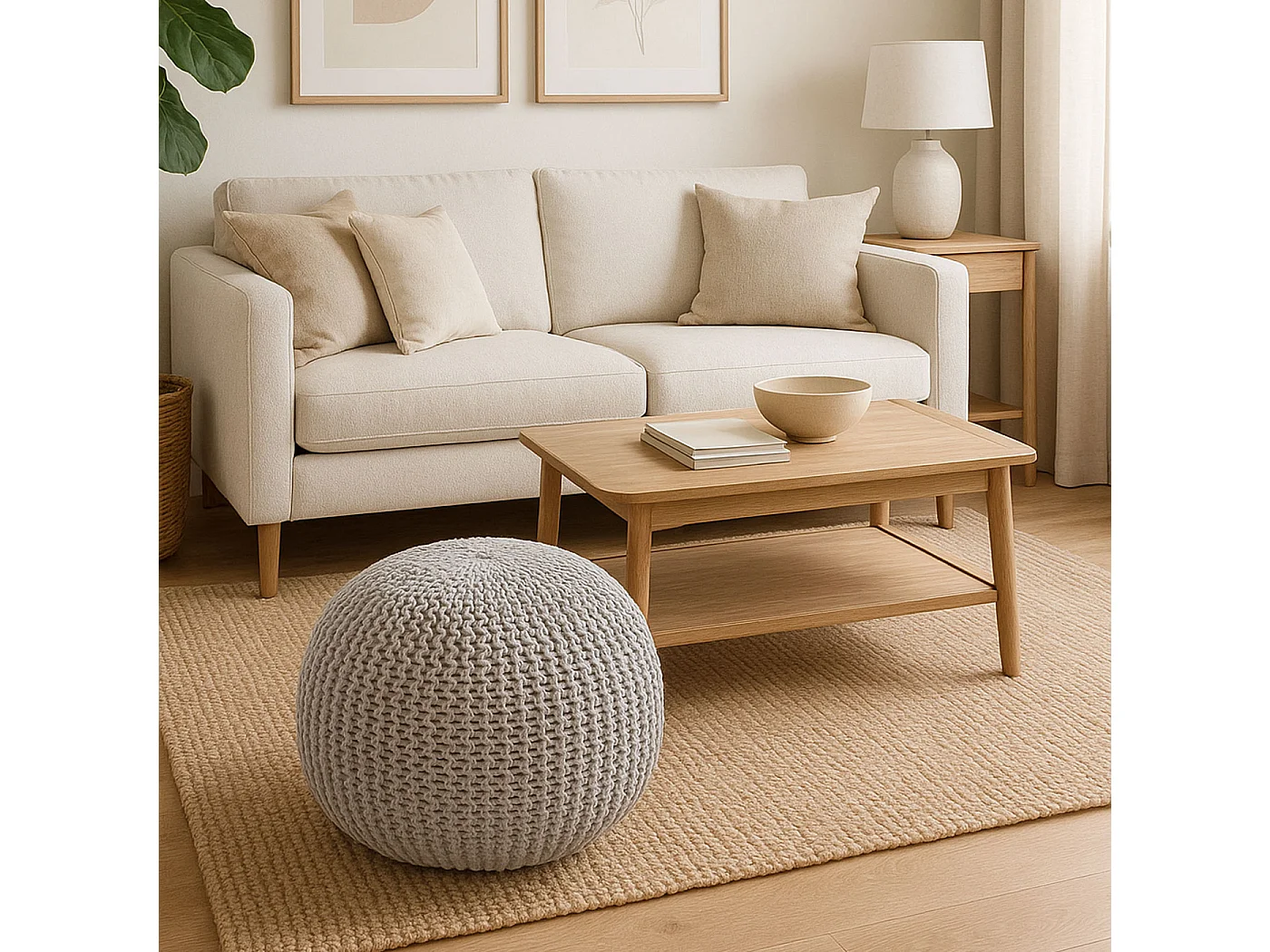 Pouf MCW-E16, Strickhocker Sitzhocker Strickpouf, Strickoptik 40x50cm, grau