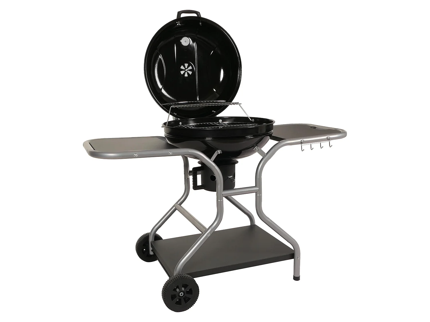 Grillwagen MCW-N16, Holzkohlegrill Kugelgrill Gartengrill mit Deckel drei Ablagen, Stahl Emaille 143x131x66cm schwarz