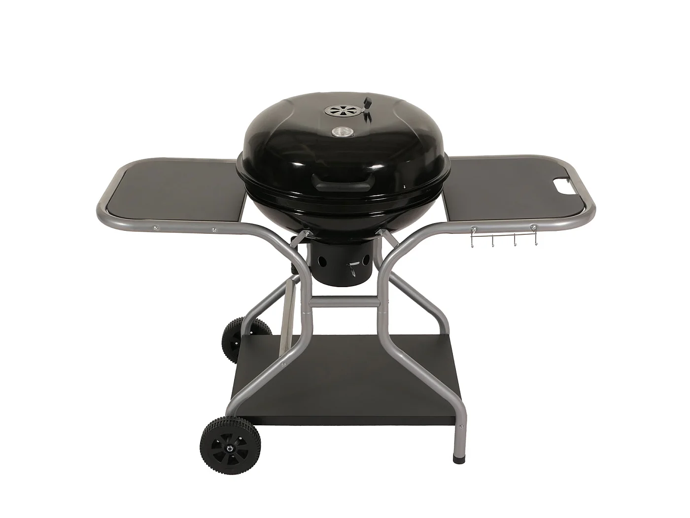 Grillwagen MCW-N16, Holzkohlegrill Kugelgrill Gartengrill mit Deckel drei Ablagen, Stahl Emaille 143x131x66cm schwarz