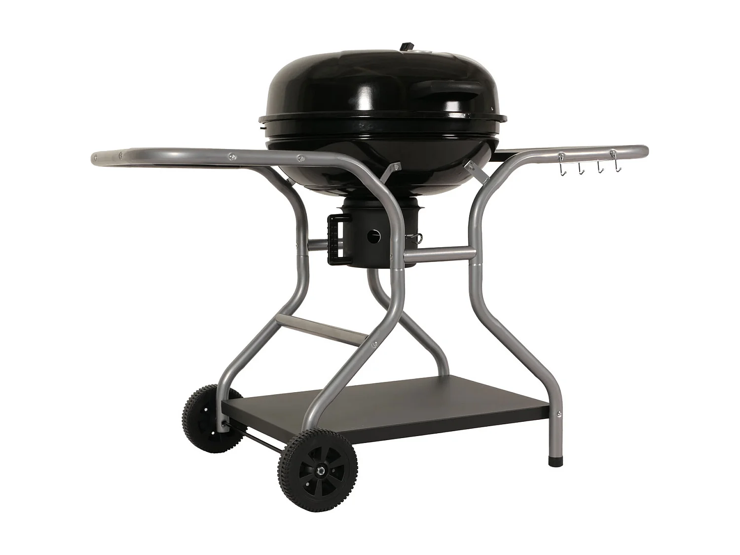 Grillwagen MCW-N16, Holzkohlegrill Kugelgrill Gartengrill mit Deckel drei Ablagen, Stahl Emaille 143x131x66cm schwarz